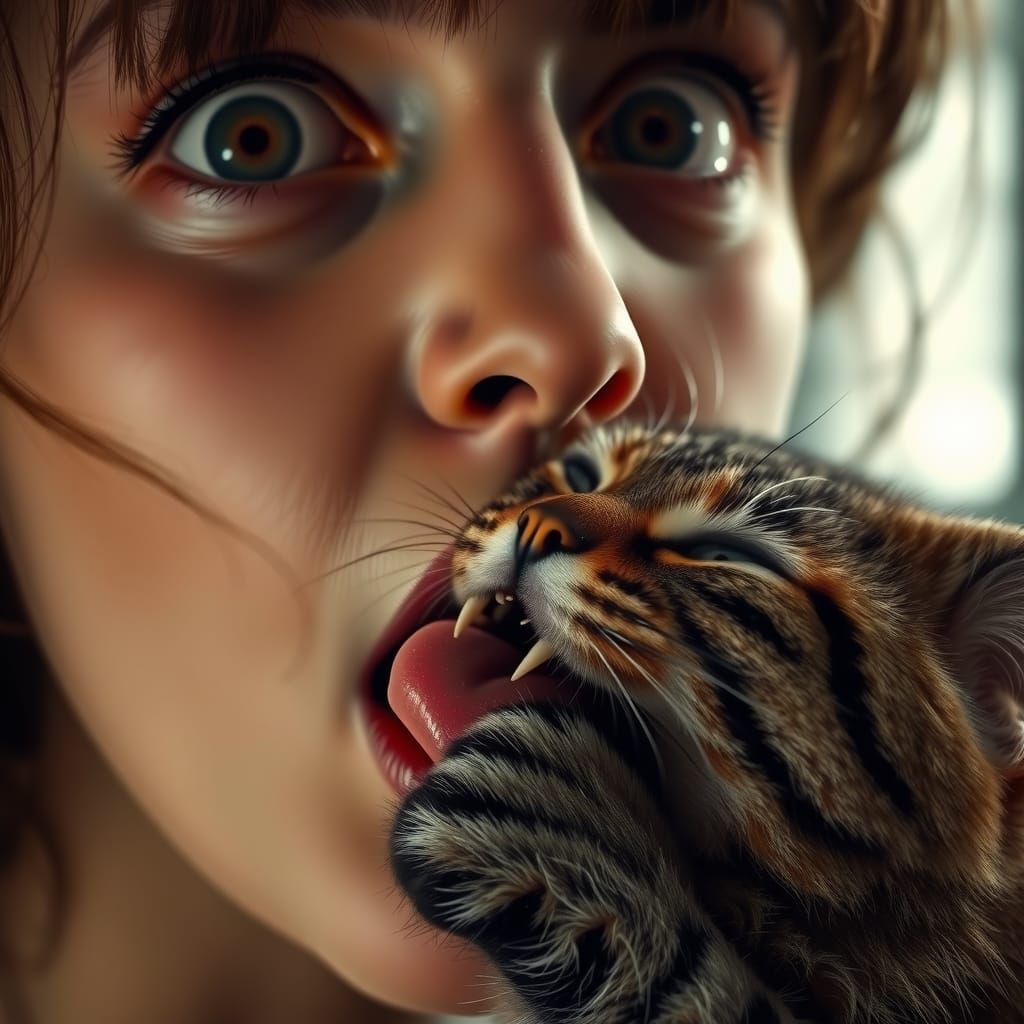 Surreal Portrait of a Woman with a Tabby Cat