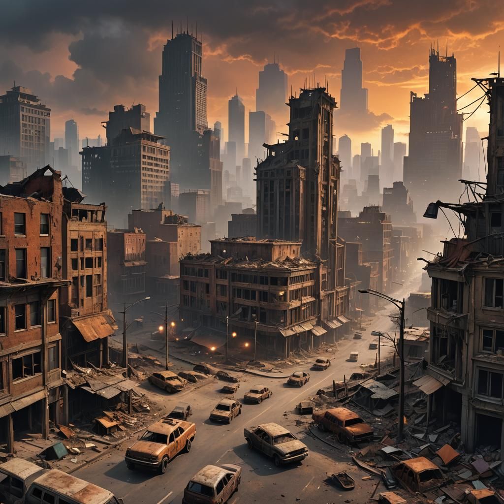 Post-Apocalyptic Cityscape with Zombies in Gritty Style