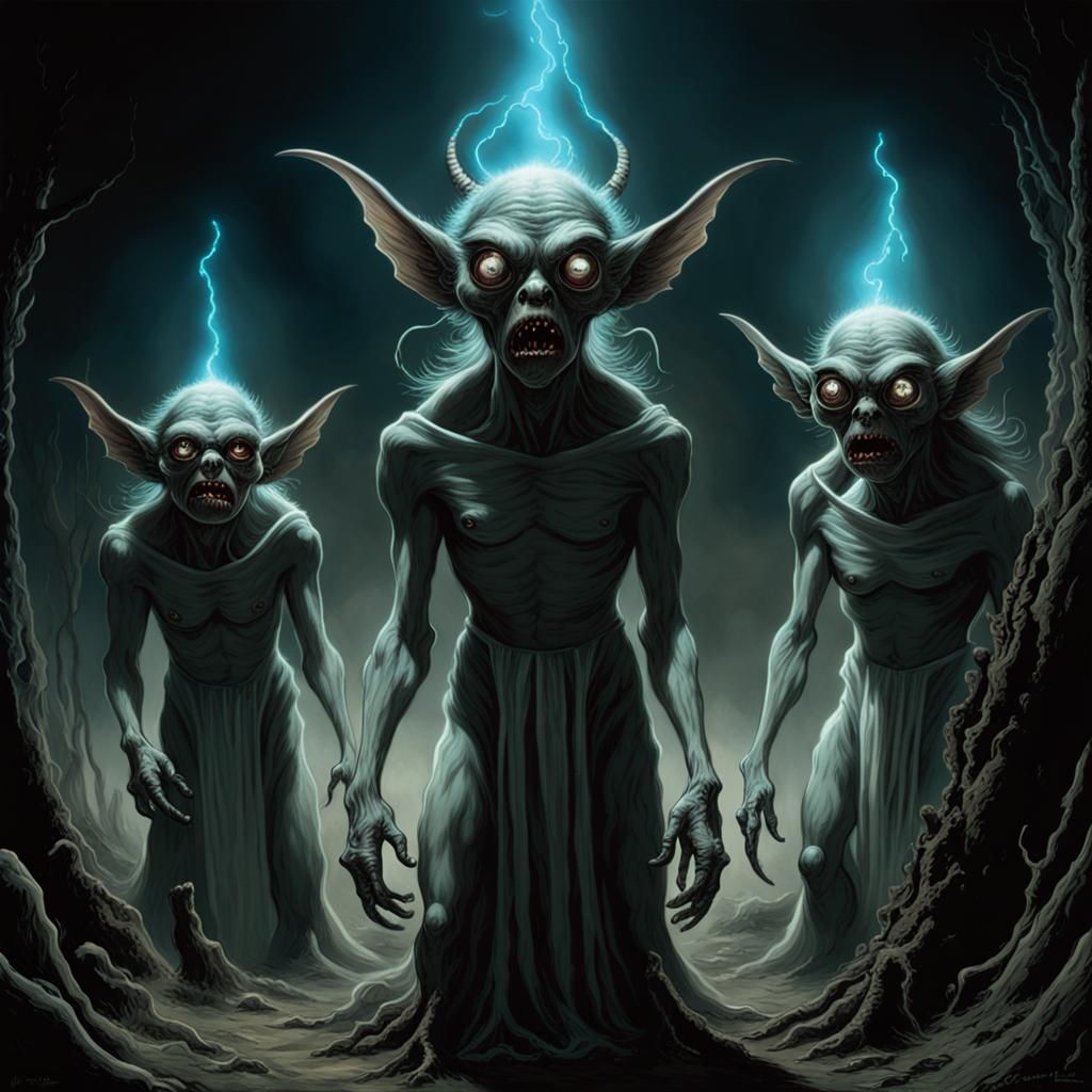 Bioluminescent Extraterrestrial Gremlins in Horror Style