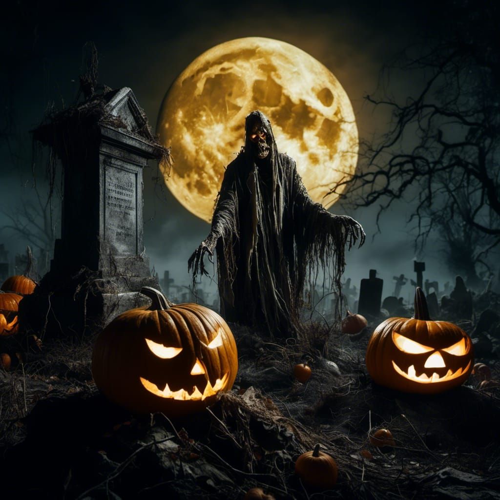 Zombie Emerges from Pumpkin Carving in Macabre Style