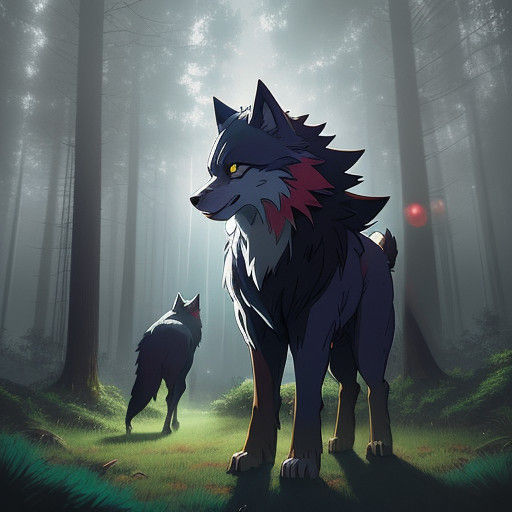 Wolf-Like Pokémon in Vibrant Cel-Shaded Forest