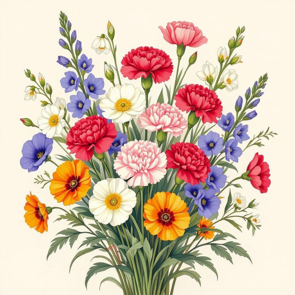 Floral Bouquet Sketch in Art Nouveau Style