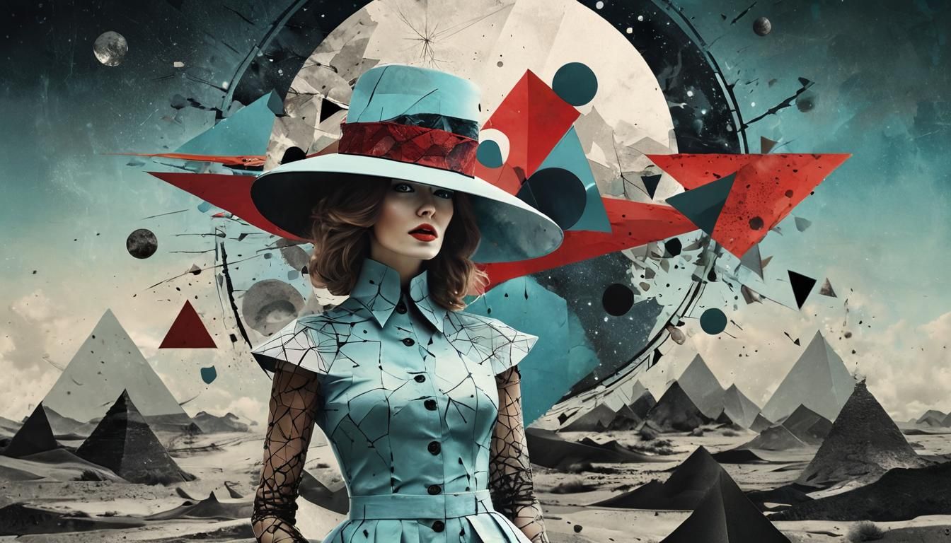 Surreal Woman in Space with Abstract Geometric Elements