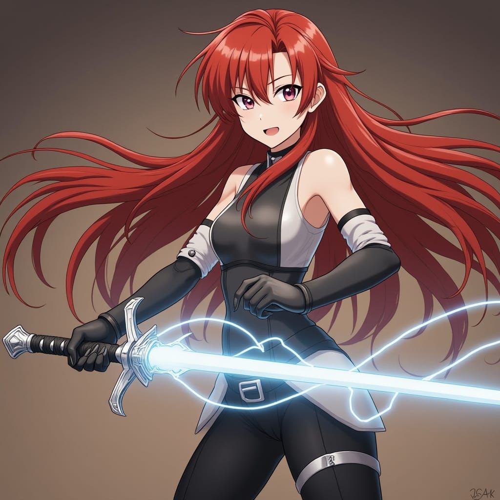 Asuna in Fierce Battle Pose with Glowing Sword