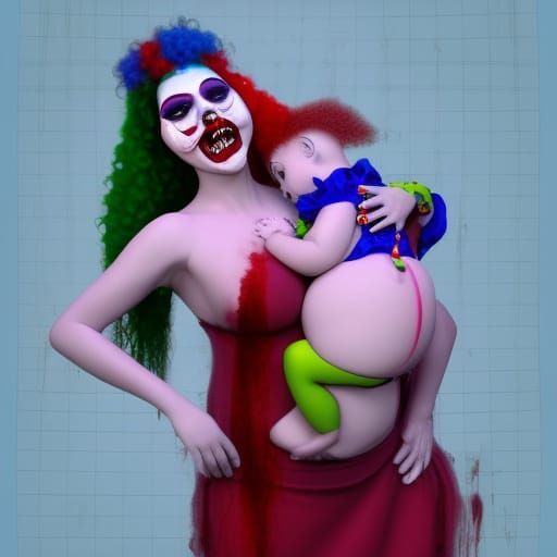 Zombie Nun Clown Burlesque: 3D Digital Art