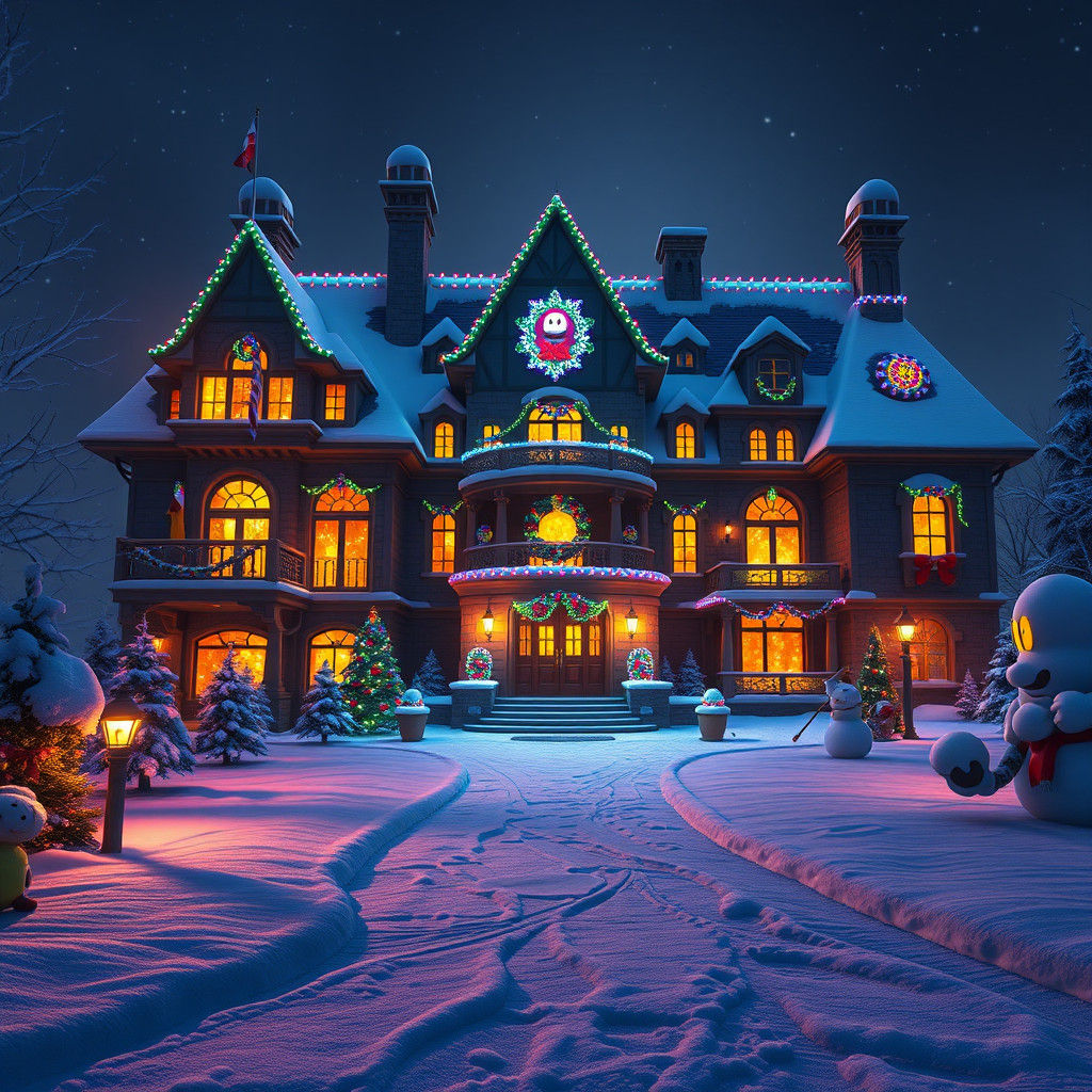Mario's Christmas Mansion in Concept Art Style