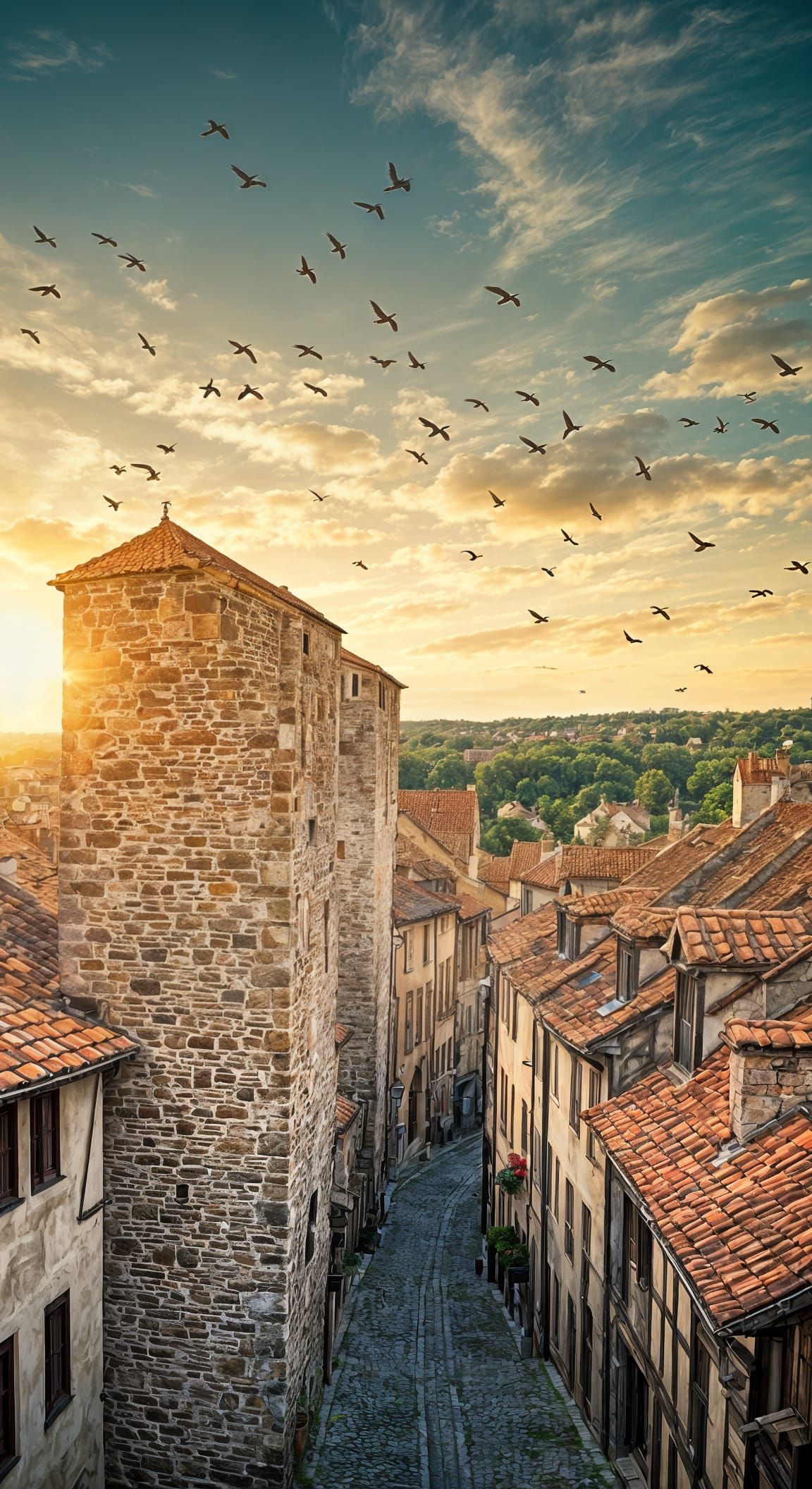 Common Swifts Soar Above a Historic European Town in Golden ...