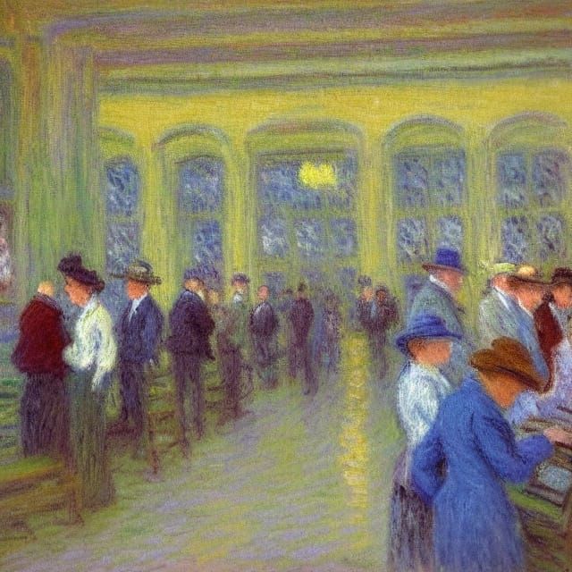 Impressionist Post Office Scene with Warm Light