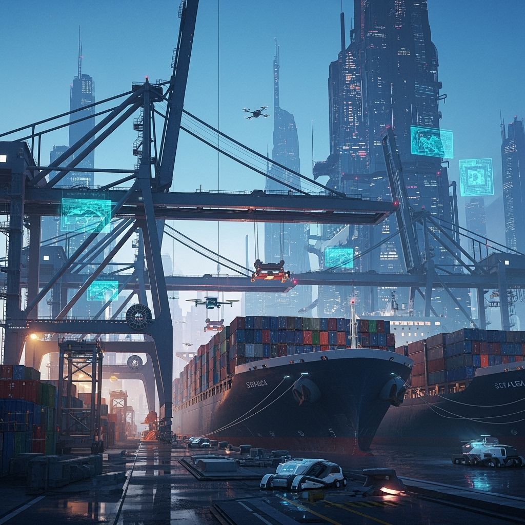 Futuristic Container Port in Cyberpunk Style