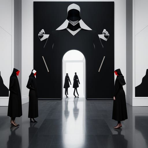 Mysterious Cult Gathering in Abstract Interior