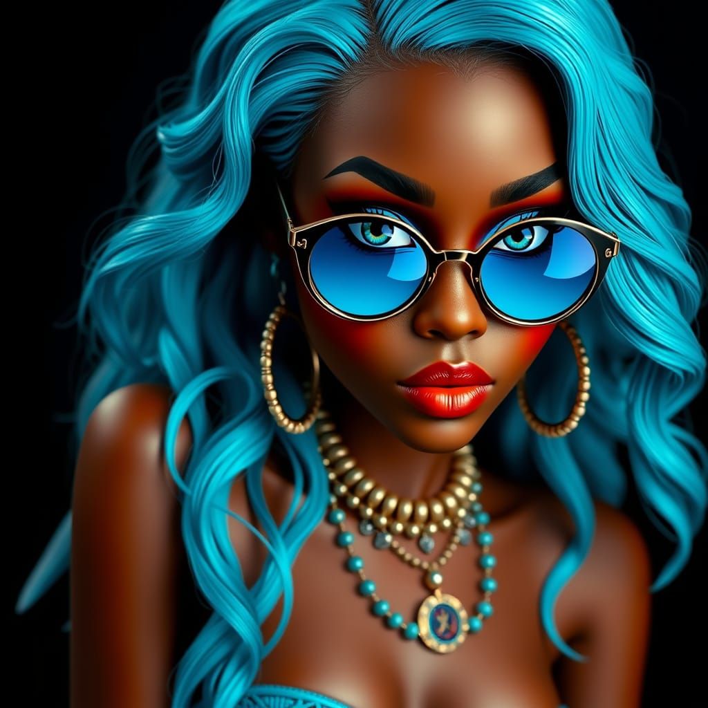 Vibrant Cyan Goddess in Summer Elegance