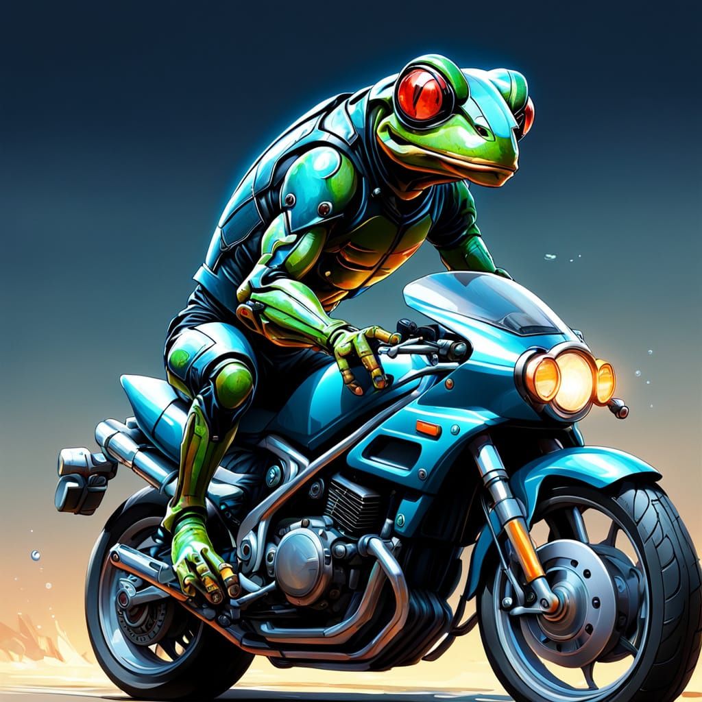 Cyberfrog on a motorbike