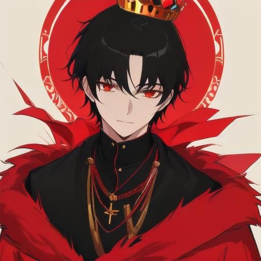 Red-Themed Man with Crown in Anime Style