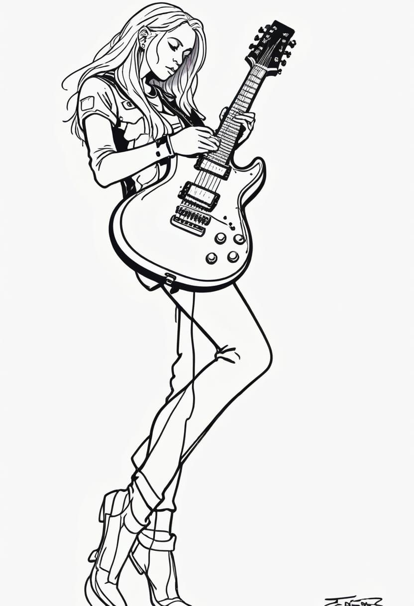 Futuristic Solar Punk Guitarist in Vibrant Graffiti City