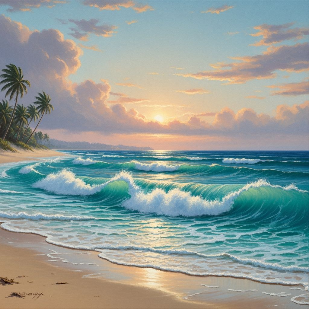 Turquoise Waves on Pristine Shoreline: A Seascape