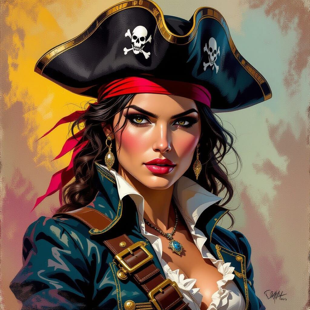 Fearsome Pirate Captain in Male Disguise, Hyperrealistic Spl...