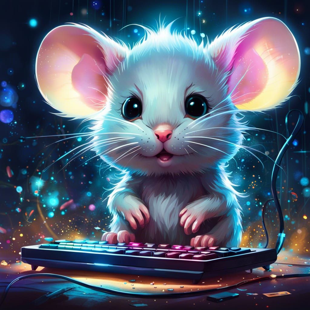 Cute Baby Mouse Digital Illustration in Vibrant Colors