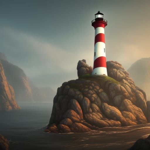 Fantastical Upside-Down Lighthouse: Detailed Matte Painting