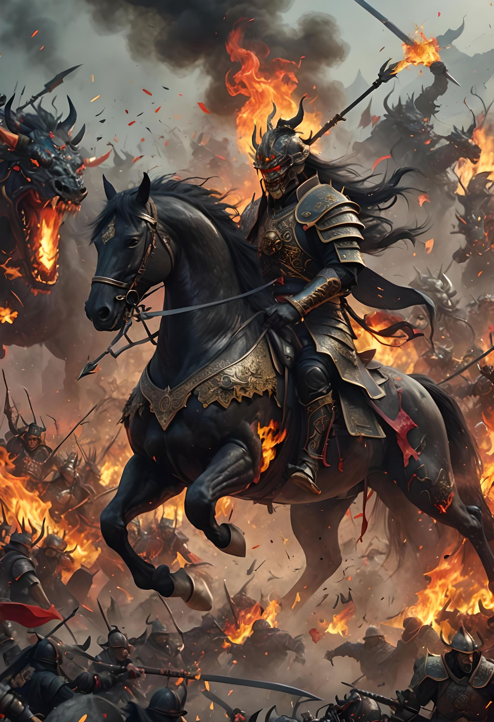 Chinese Demon General on Horseback in Digital Art