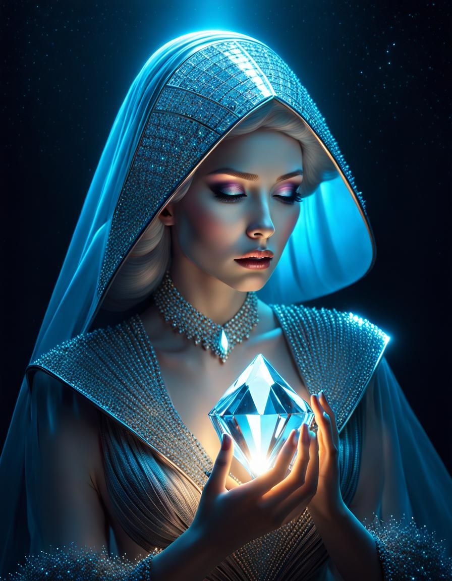 Woman Crying Diamonds with Volumetric Lighting