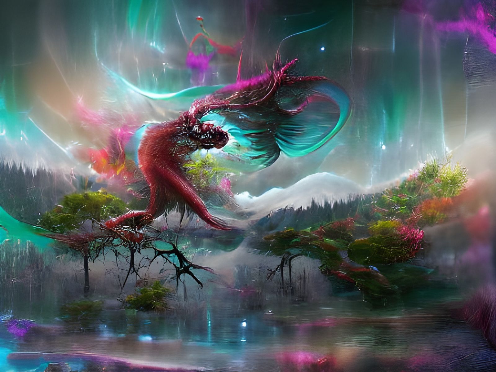 Sinister Flying Dragon, Holographic Astral Illustration