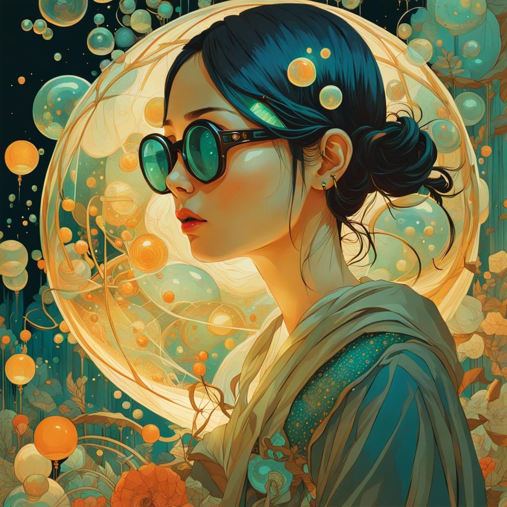 Girl in VR Glasses with Pulsating Artifacts