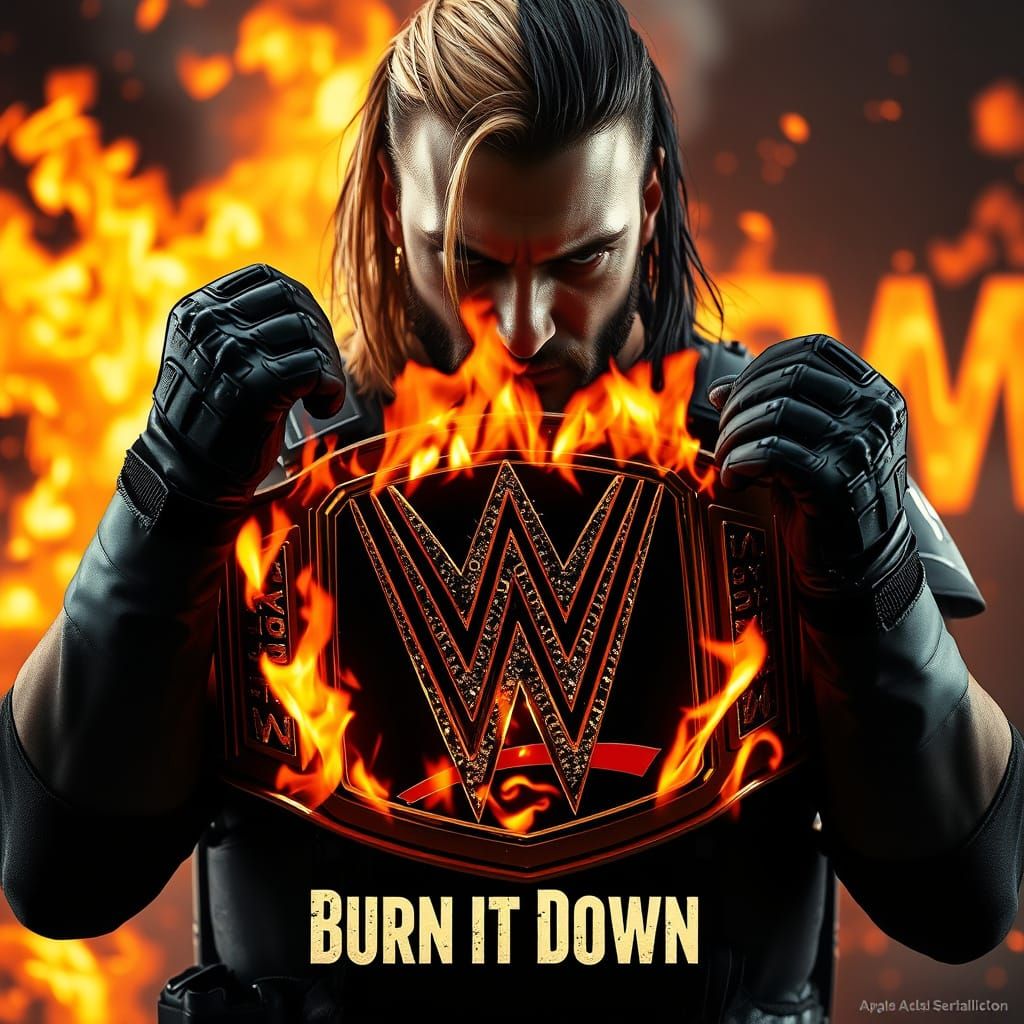 Burning WWE Championship in Dark Futuristic Realism