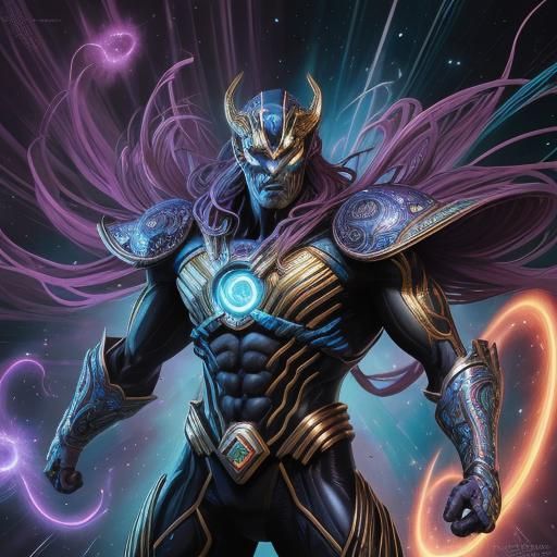 Cosmic Entity in Dynamic Comic Book Illustration