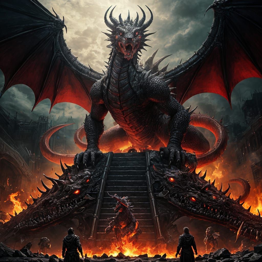 Terrifying Red Dragon and Hades in Underworld