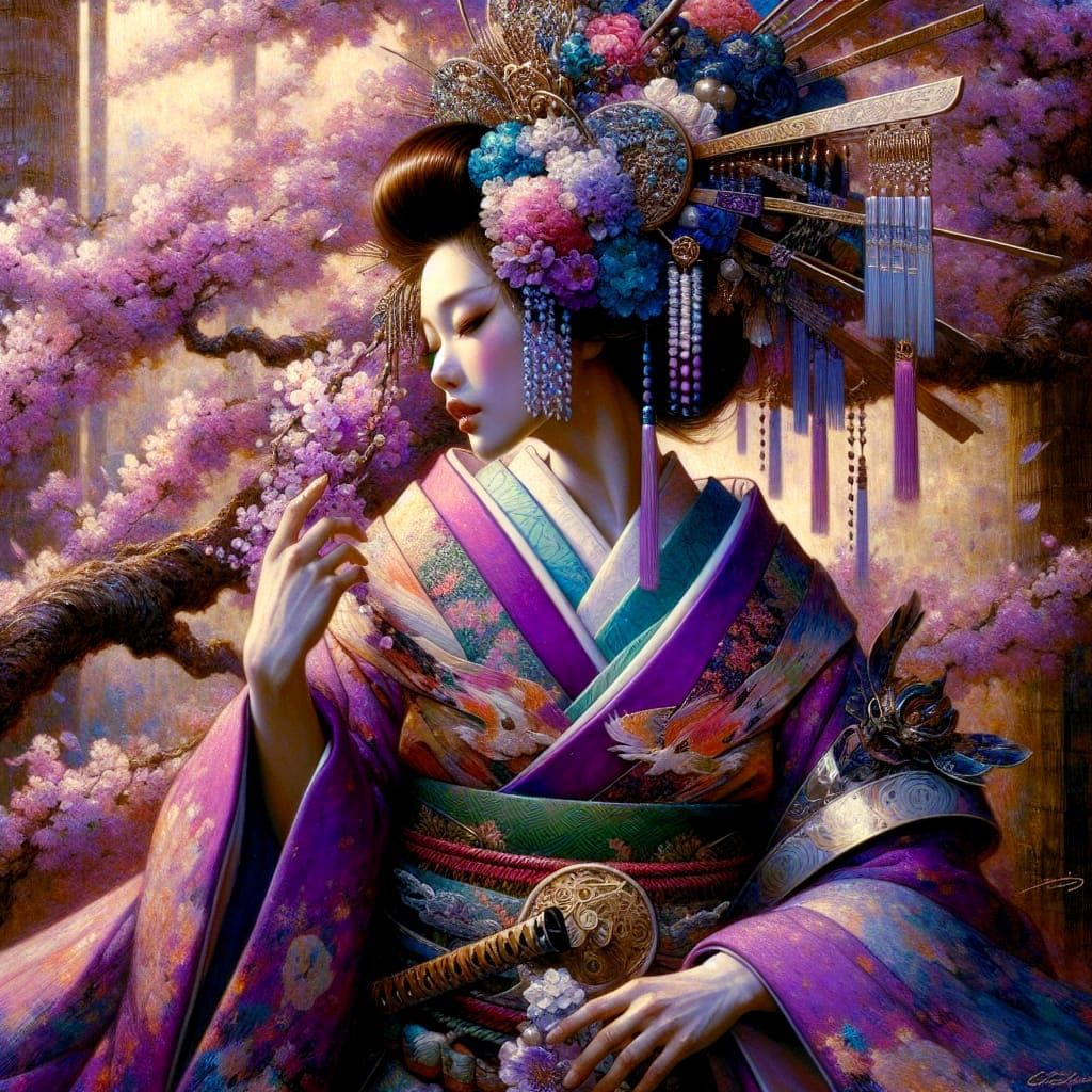 Ethereal Samurai Queen in Vibrant Baroque Style