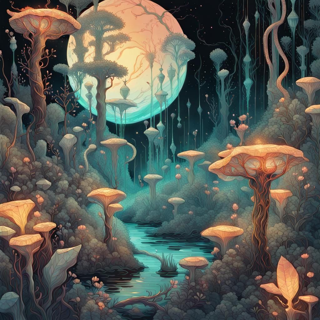 Bioluminescent Exoplanet Flora and Fauna: Digital Art