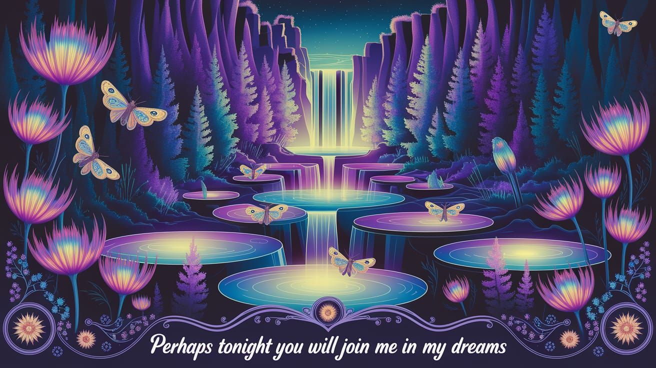 Dreamy Nighttime Encounter in Art Nouveau Style