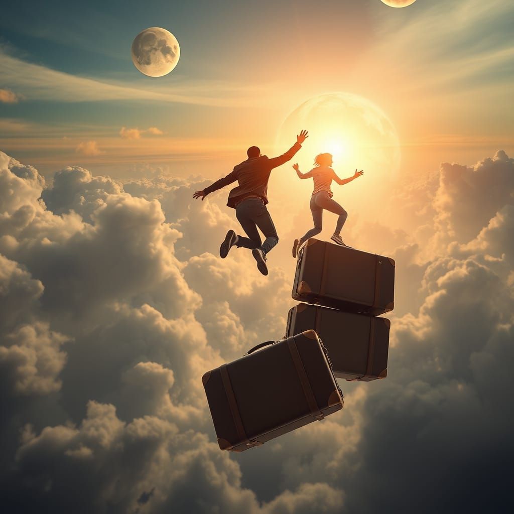 Floating Suitcases: A Journey to New Worlds