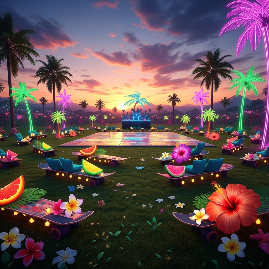 Sunset Dancefloor with Tropical Surfboard Seating
