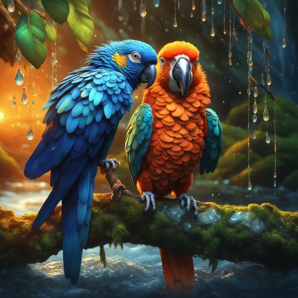 Hyperrealistic Parrot in Crystal Style Art