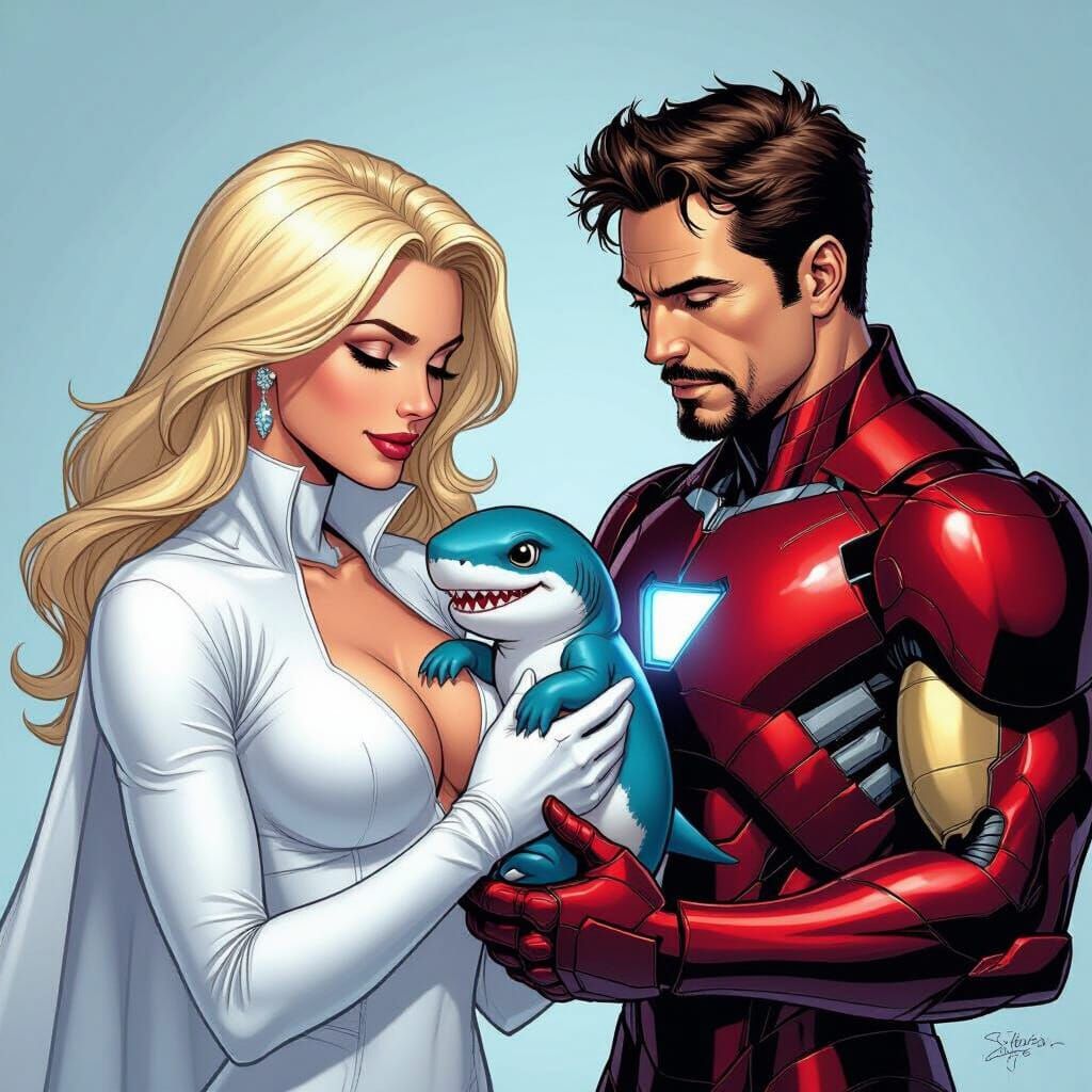 Emma Frost and Jeff the Landshark Comic Art