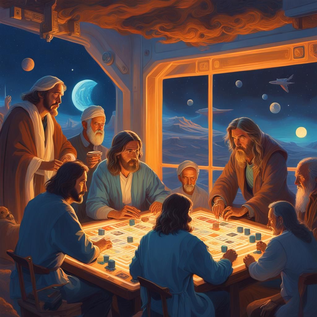 Biblical Figures Board Game: Dreamlike Fantasy Art