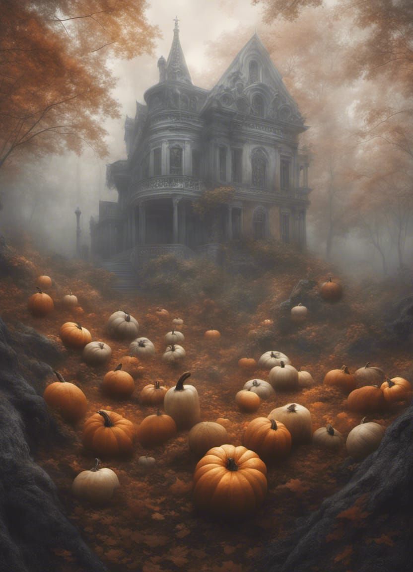 Ethereal Ghosts in a Foggy Autumn Forest