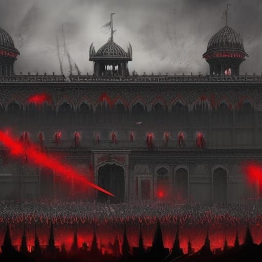 Epic Medieval Palace Scene with Banners