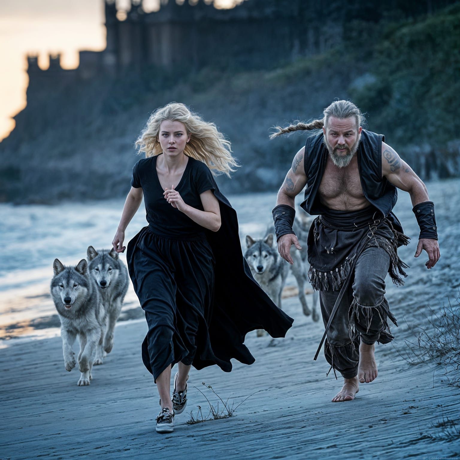 Medieval Gothic Chase on a Beach at Night