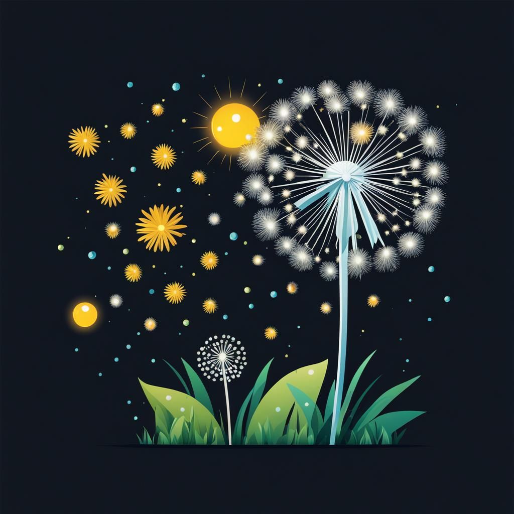 Dreamy Dandelion Vector Art with Angelic Sparkle