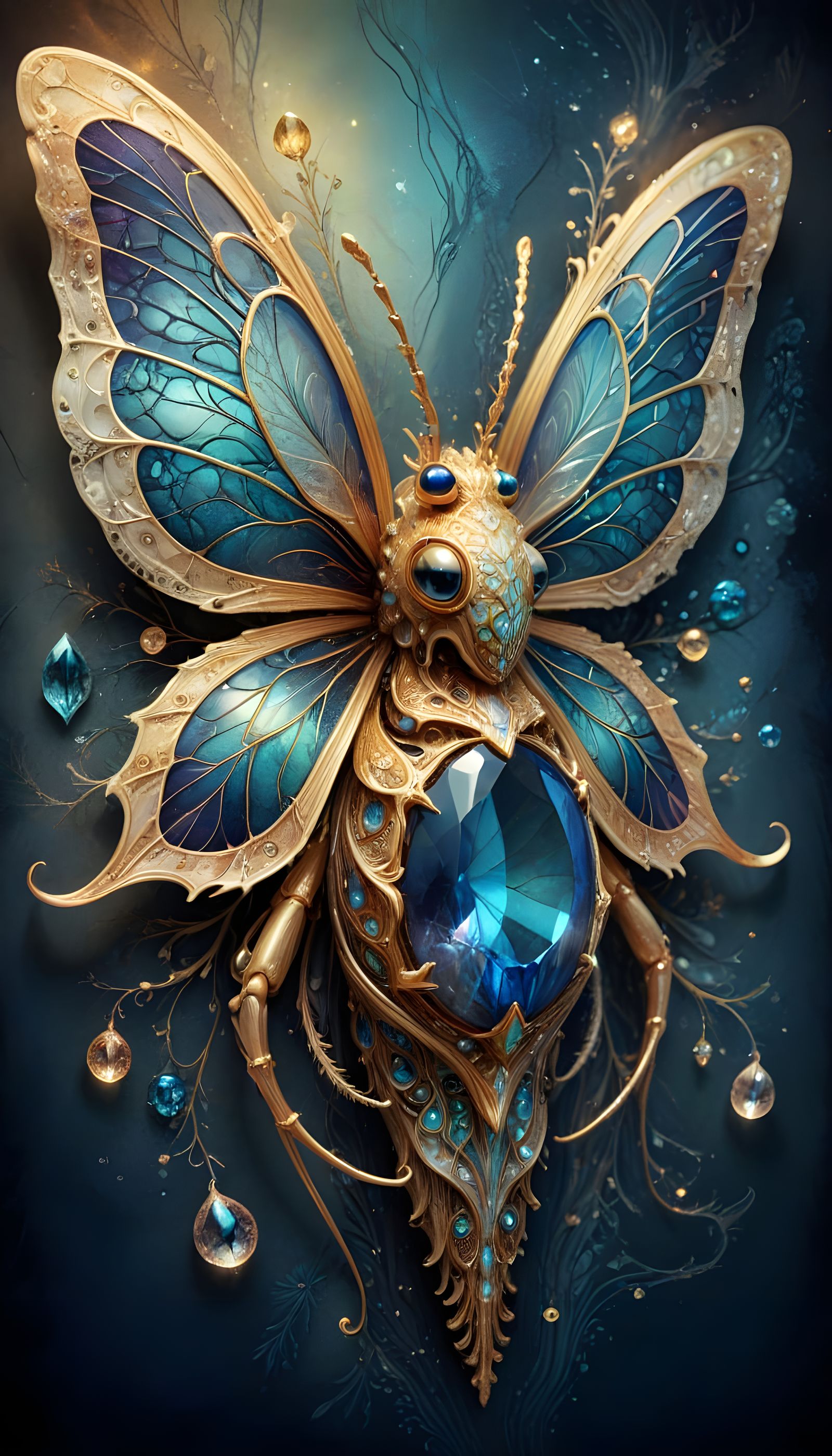 Surreal Digital Portrait of a Gemstone-Insect Hybrid in Eart...