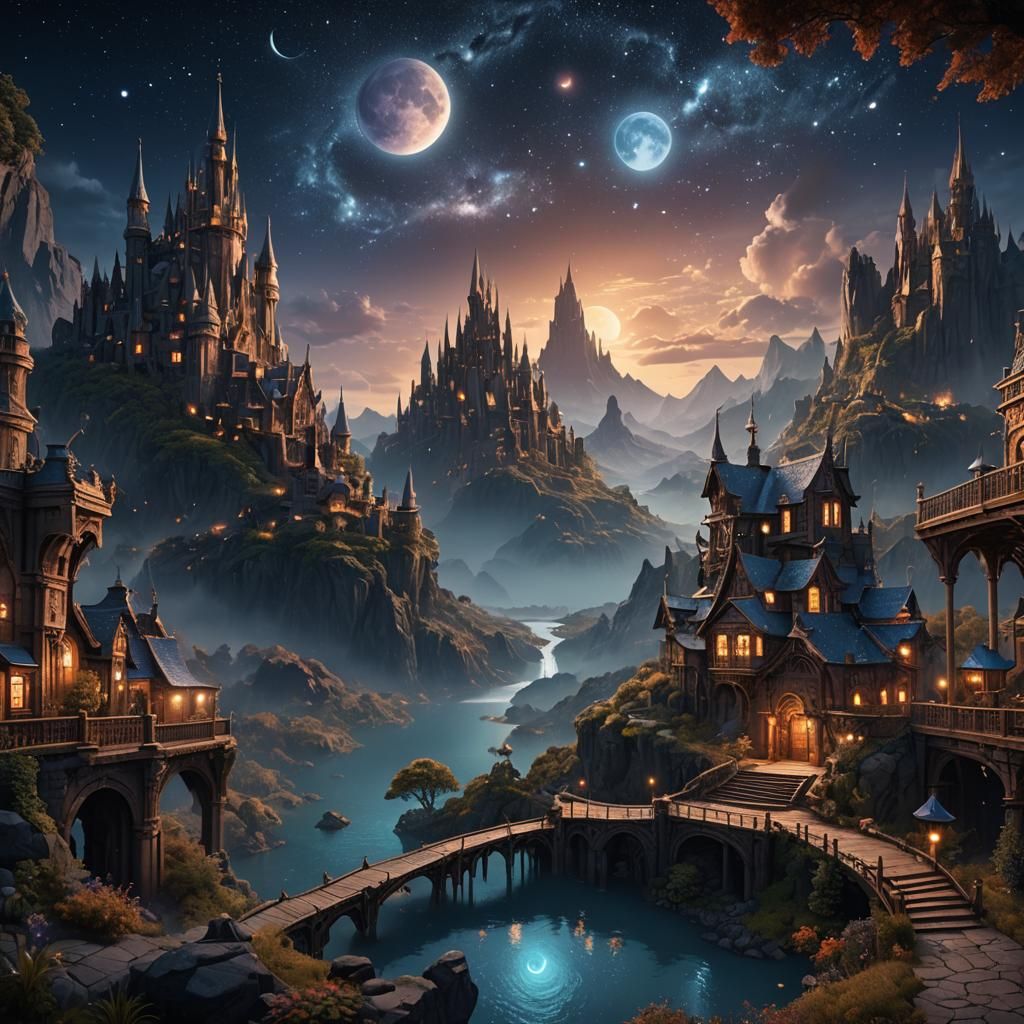 Fantastical Starry Midnight Scene in Deep Color