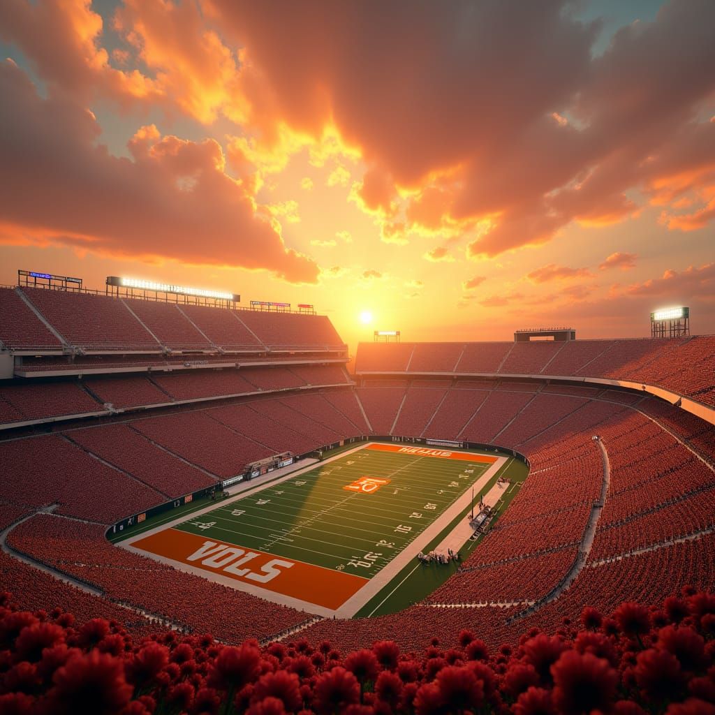 Dreamlike Sunset Over Football Stadium: Fantasy Concept Art