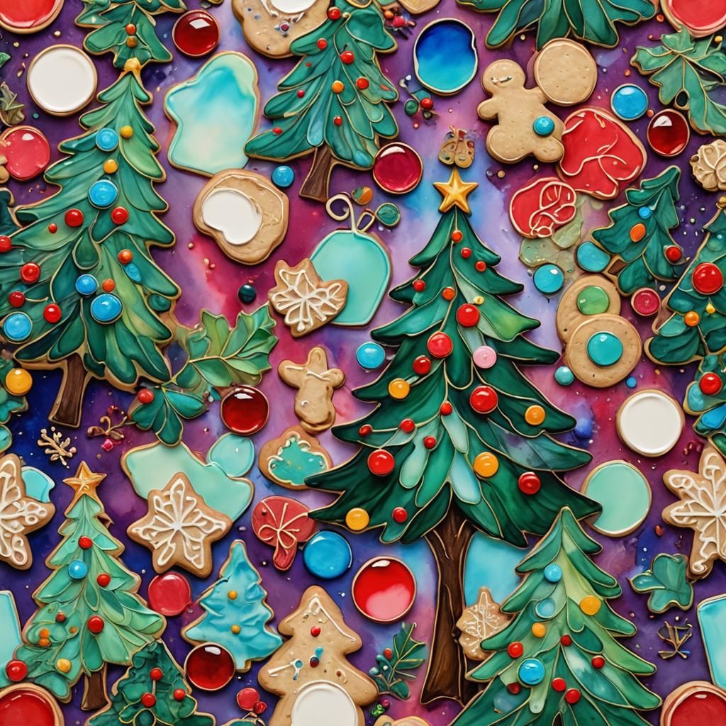 Christmas Tree and Cookies in Art Nouveau Impasto