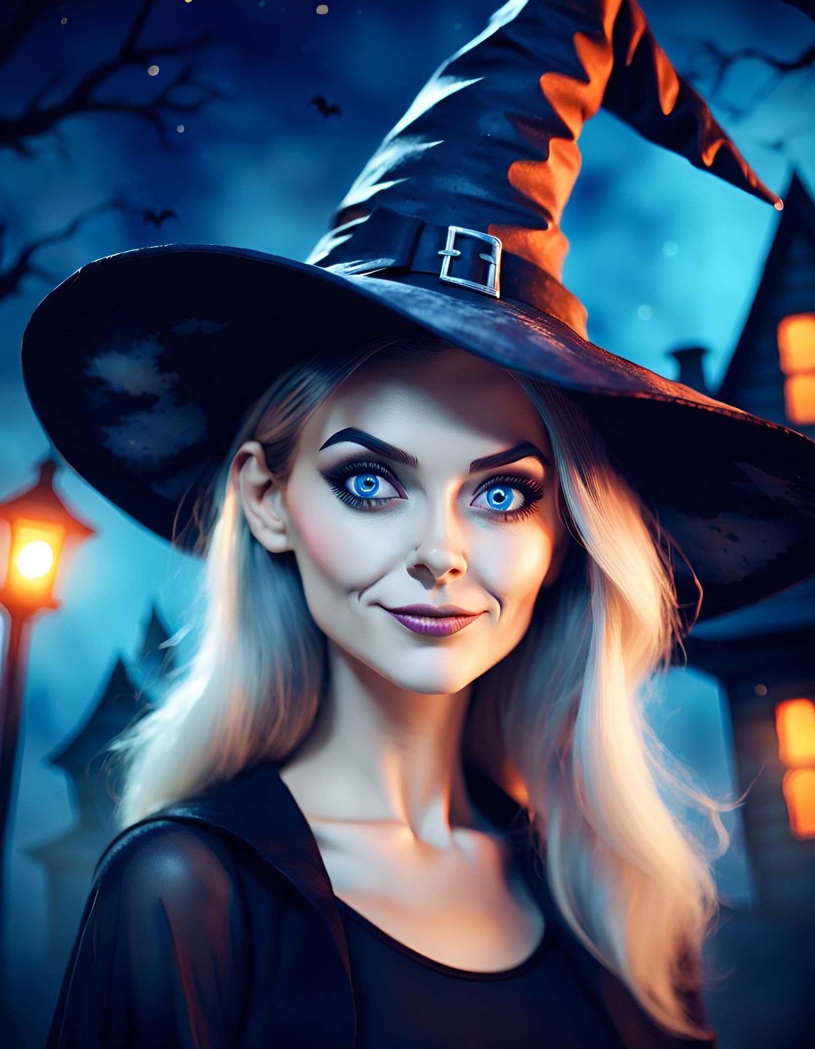 Halloween Witch Portrait in Watercolor Style