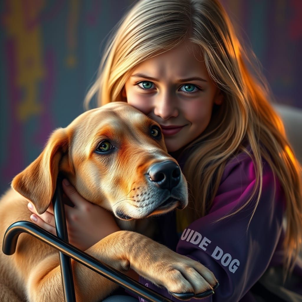 Girl and Guide Dog Share Emotional Bond in Hyperrealistic Po...