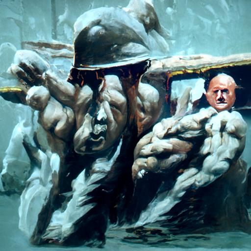 Hitler and Mussolini Dominate the World: Oil Painting