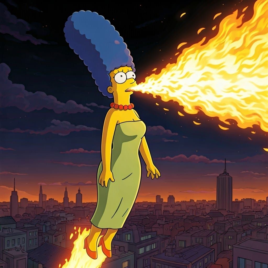 Marge Simpson Unleashes Fiery Glory in Springfield Sky