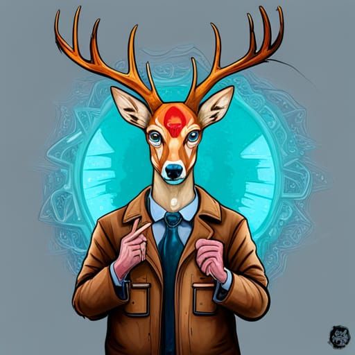 Anthro Deer Scientist in Graffiti Art Style
